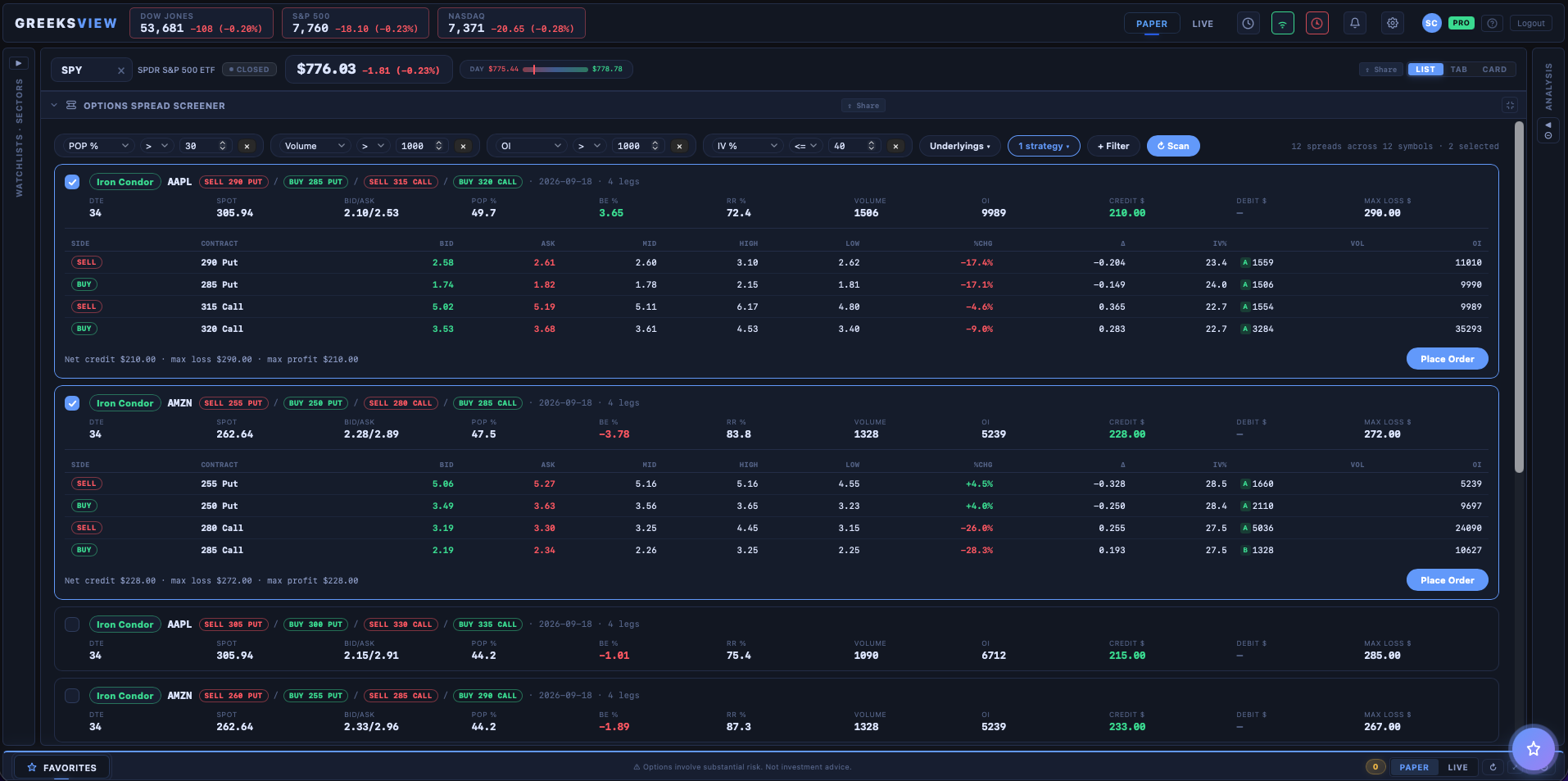 GreeksView product tour: Options screener iron candor