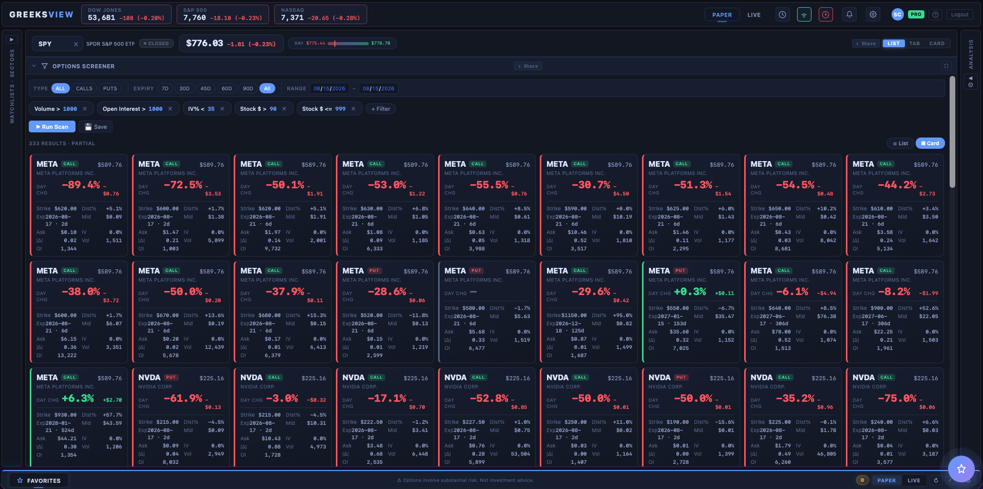 GreeksView product tour: Options screener